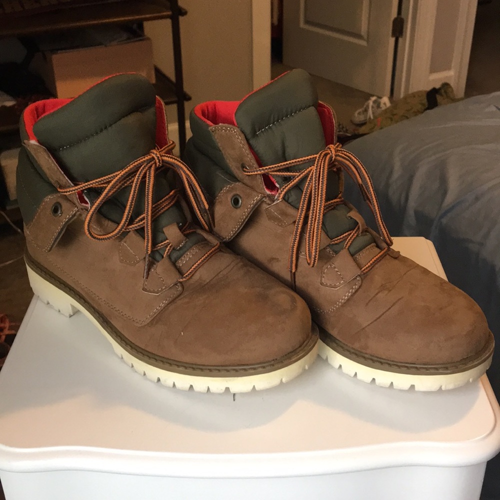 Brown hiking boots